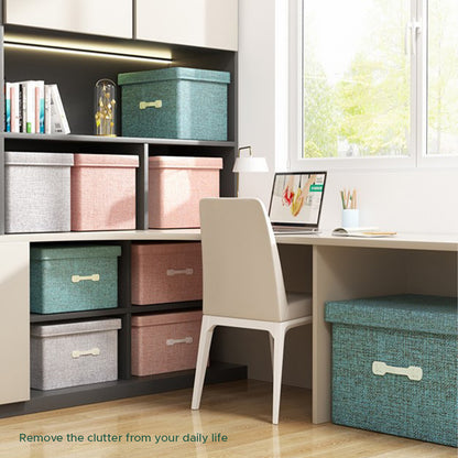 [Morilins Home] Collapsible Storage Organization Box - Rigid Linen Fabric Storage with Cover & Leather Handle - Perfect for Space-Saving Storage Solutions