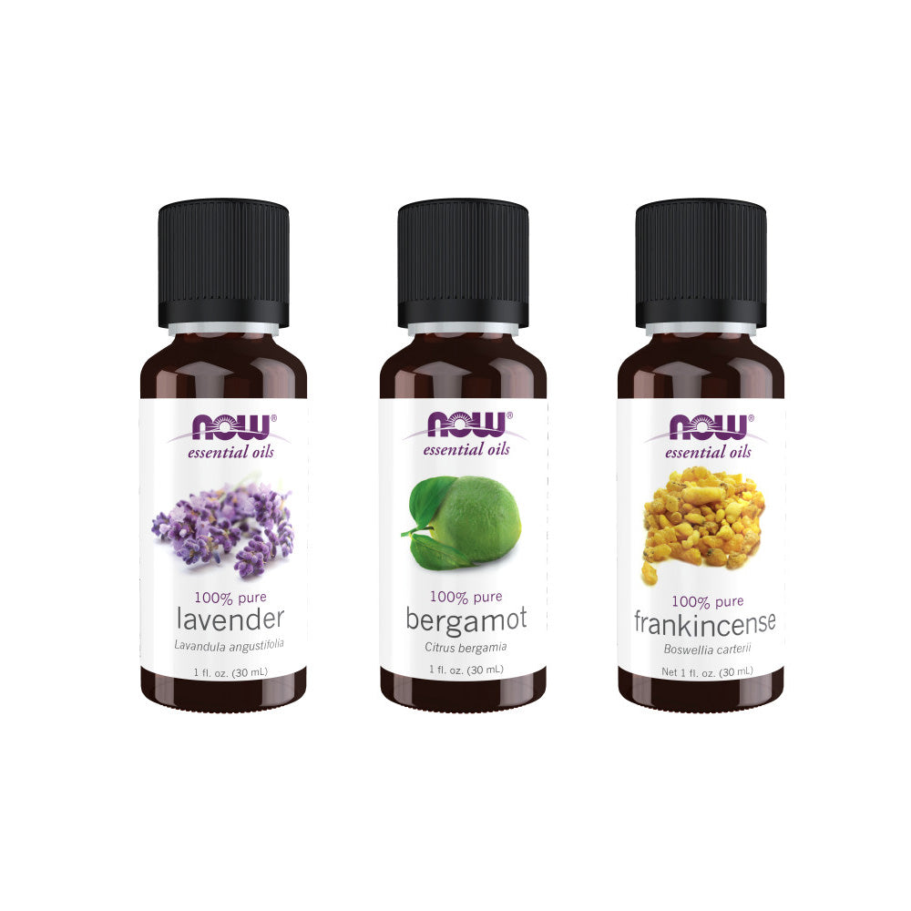 Now Essential Oils, 3 Variety of 30ml: Quiet Calm - Lavender, Bergamot, Frankincense Pure