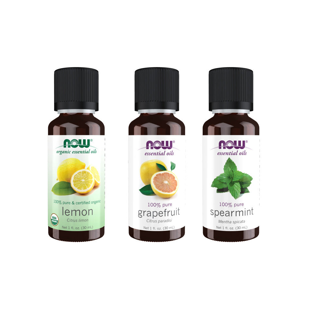 Now Essential Oils, 3 Variety of 30ml: Refreshing Citrus - Organic Lemon, Grapefruit, Spearmint