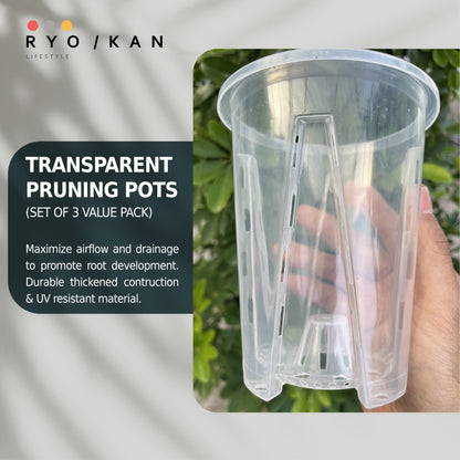 [Ryokan] Transparent Pruning Pots - Set of 3 Value Pack.  Maximize airflow and drainage to promote root development. Durable thickened contruction & UV resistant material