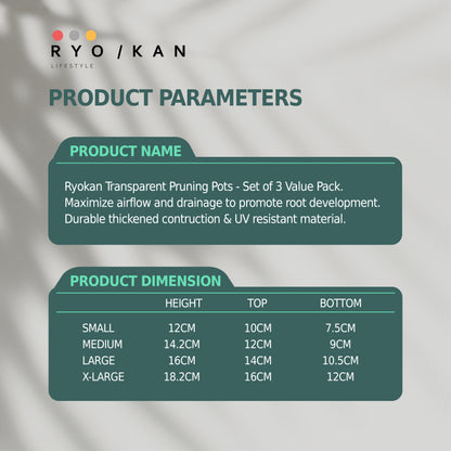 [Ryokan] Transparent Pruning Pots - Set of 3 Value Pack.  Maximize airflow and drainage to promote root development. Durable thickened contruction & UV resistant material