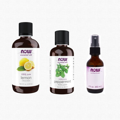 NOW Refreshing & Energizing Christmas Set: Lemon & Peppermint Oils + FREE Glass Sprayer!