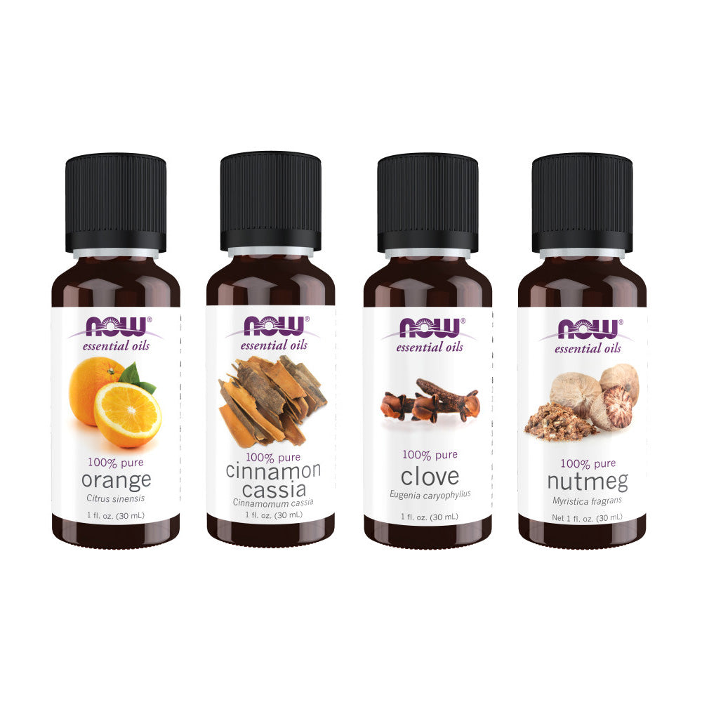 Now Essential Oils, 4 Variety of 30ml: Warm Fall Bouquet - Orange, Cinnamon Cassia, Clove, Nutmeg