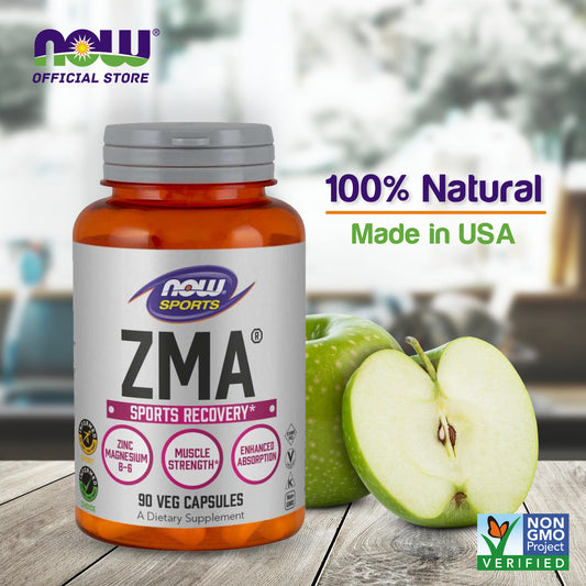 NOW Sports Nutrition, ZMA (Zinc, Magnesium and Vitamin B-6), Enhanced Absorption, Sports Recovery, 90 Veg Capsules