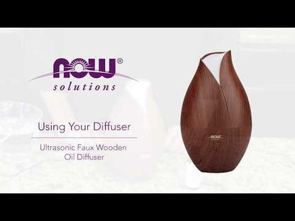 NOW Essential Oils, Ultrasonic Faux Wood Aromatherapy Oil Diffuser, Contemporary Design, Extremely Quiet Heat Free, Color Changing LED Diffuser
