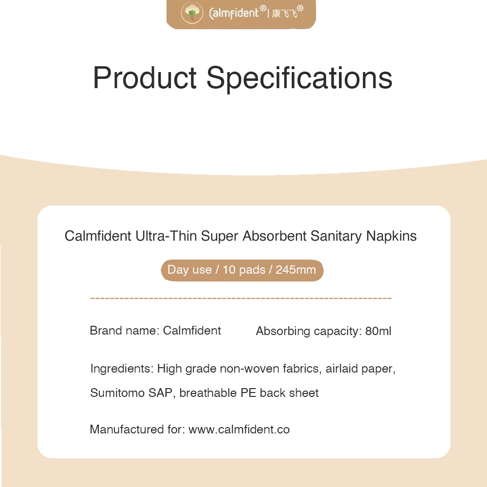 Calmfident Day Use *Ultra-Thin Super Absorbent* Sanitary Napkin Pads 245mm (10pcs)