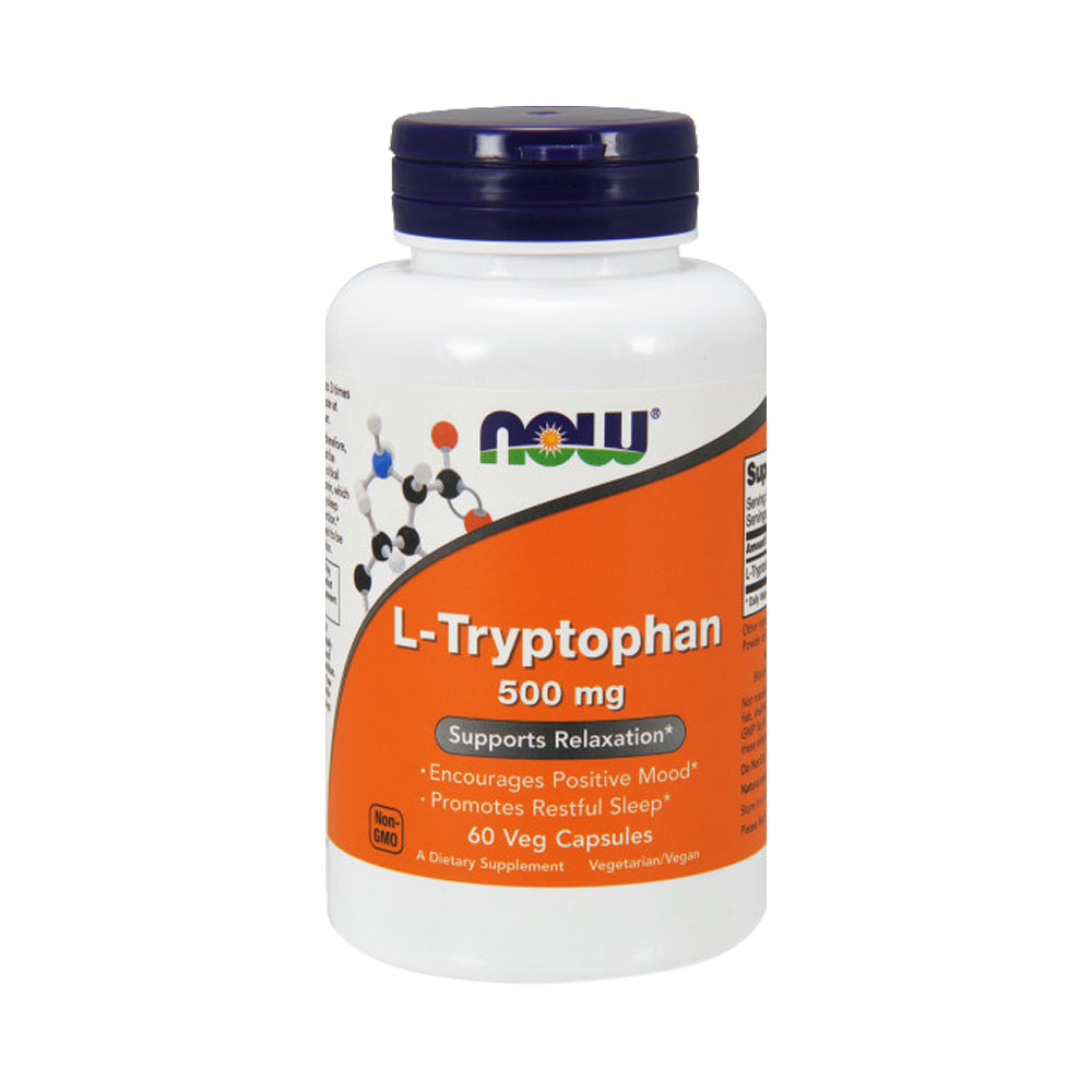 NOW Supplements, L-Tryptophan 500 mg, Encourages Positive Mood*, Supports Relaxation*, 60 Veg Capsules