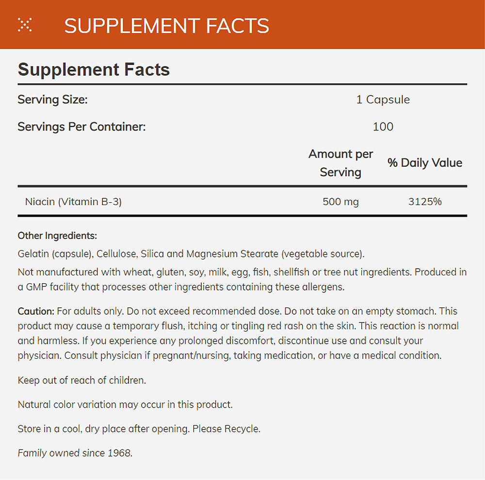 NOW Supplements, Niacin (Vitamin B-3) 500 mg, Essential B-Group Vitamin*, Nutritional Health, 100 Capsules