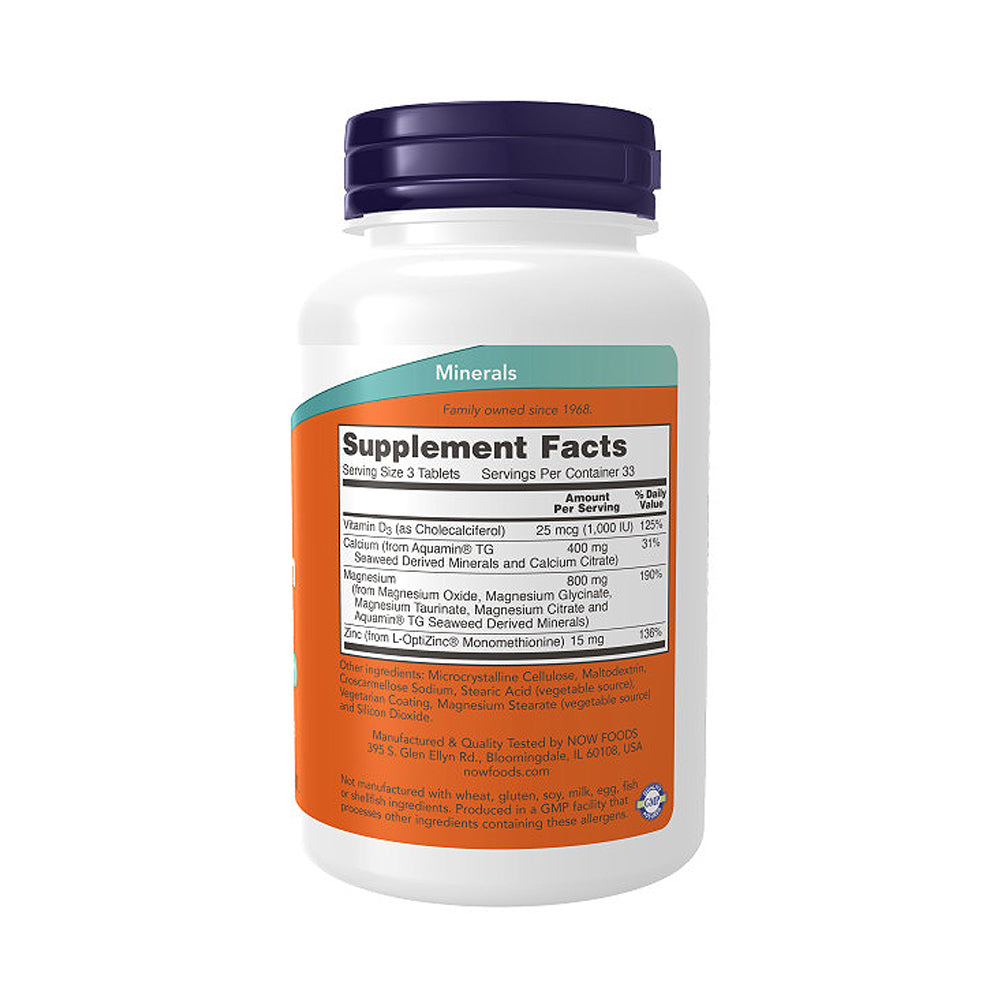 NOW FOODS Supplements, Magnesium & Calcium, With Zinc and Vitamin D-3, Nerve and Bone Support*, 100 Tablets