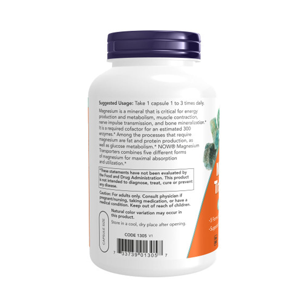 NOW Supplements, Magnesium Transporters with 5 Forms of Magnesium for Optimal Bioavailability, 180 Veg Capsules