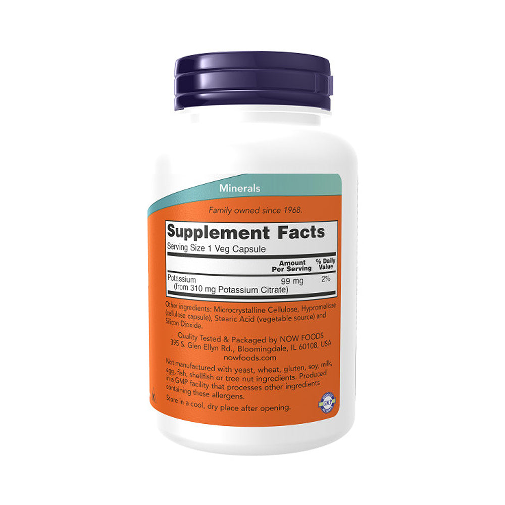 NOW Supplements, Potassium Citrate 99 mg, Supports Electrolyte Balance and Normal pH*, Essential Mineral, 180 Veg Capsules