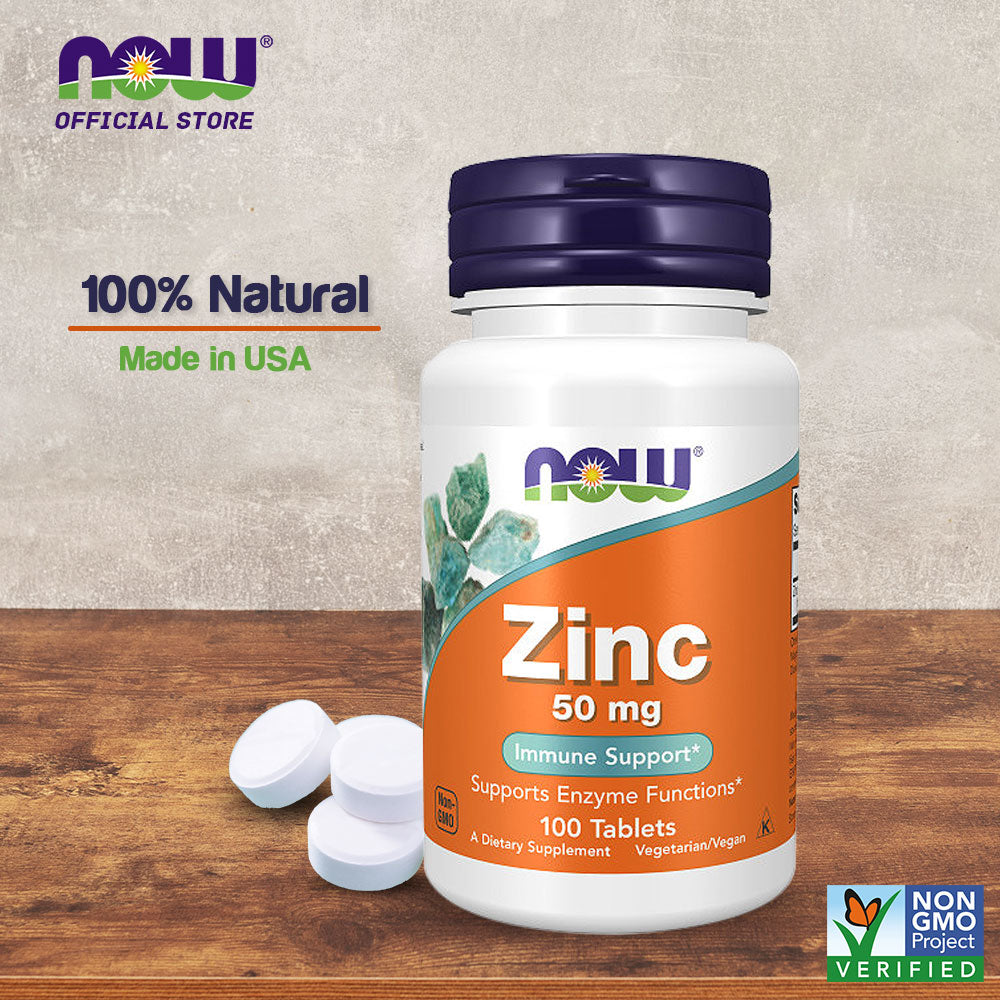 NOW Supplements, Zinc (Zinc Gluconate) 50 mg, Supports Enzyme Functions*, Immune Support*, 100 Tablets
