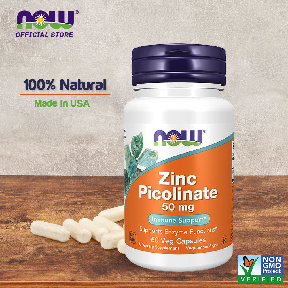 NOW Supplements, Zinc Picolinate 50 mg, Supports Enzyme Functions, Immune Support*, 60 Veg Capsules