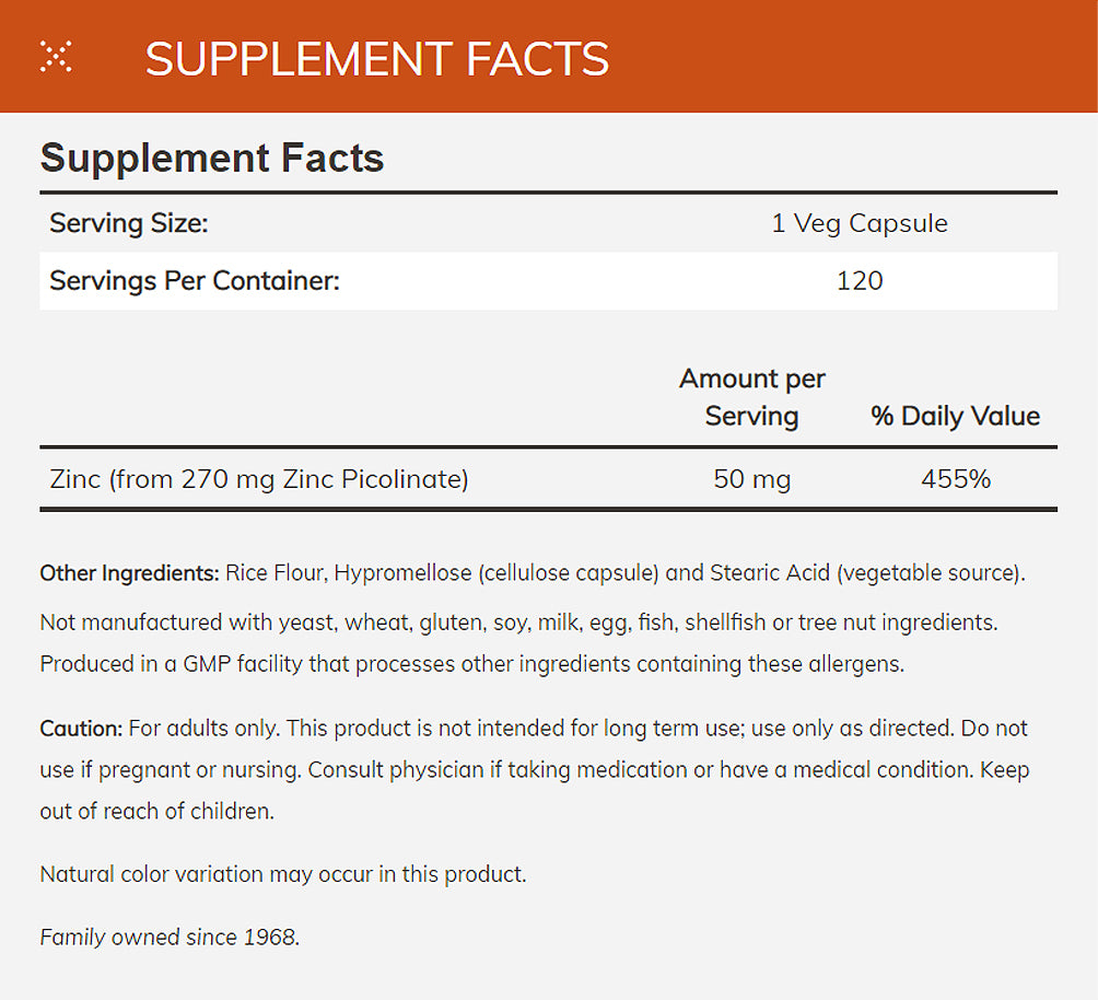 NOW Supplements, Zinc Picolinate 50 mg, Supports Enzyme Functions*, Immune Support*, 120 Veg Capsules