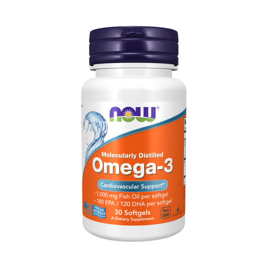 NOW Supplements, Omega-3 180 EPA / 120 DHA, Molecularly Distilled, Cardiovascular Support*, 30 Softgels