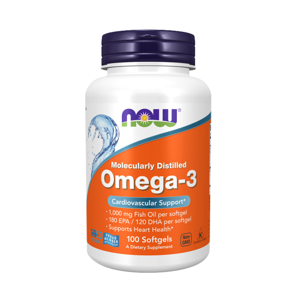 NOW Supplements, Omega-3 180 EPA / 120 DHA, Molecularly Distilled, Cardiovascular Support*, 100 Softgels
