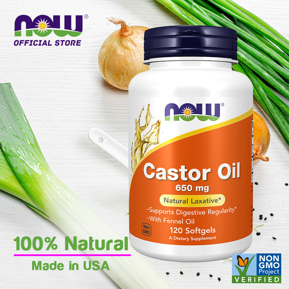 NOW Supplements, Castor Oil 650 mg with Fennel Oil, Natural Laxative*, 120 Softgels