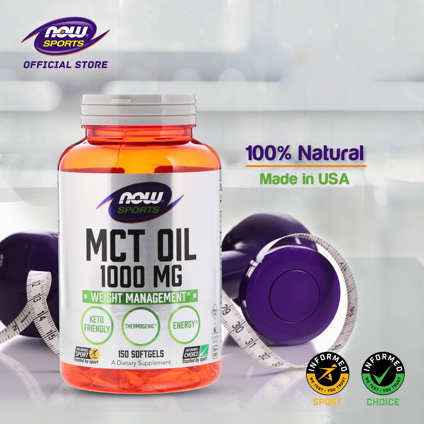 NOW FOODS Sports Nutrition, MCT (Medium-chain triglycerides) Oil 1,000 mg, Weight Management, 150 Softgels