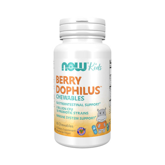 NOW Supplements, BerryDophilus with 2 Billion, 10 Probiotic Strains, Xylitol Sweetened, Strain Verified, 60 Chewables, (packaging may vary)