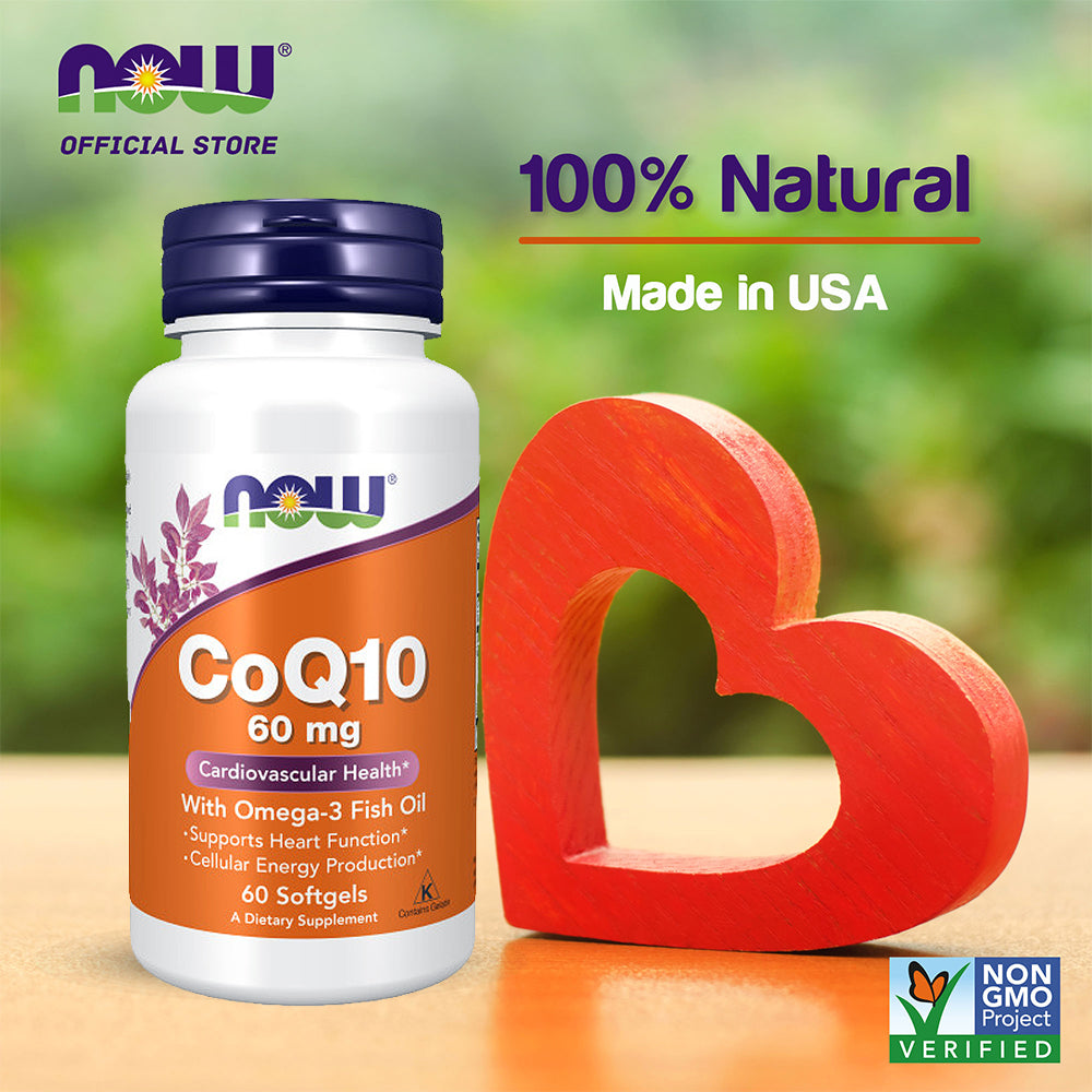 NOW Supplements, CoQ10 60 mg with Omega 3 Fish Oil, Cardiovascular Health*, 60 Softgels