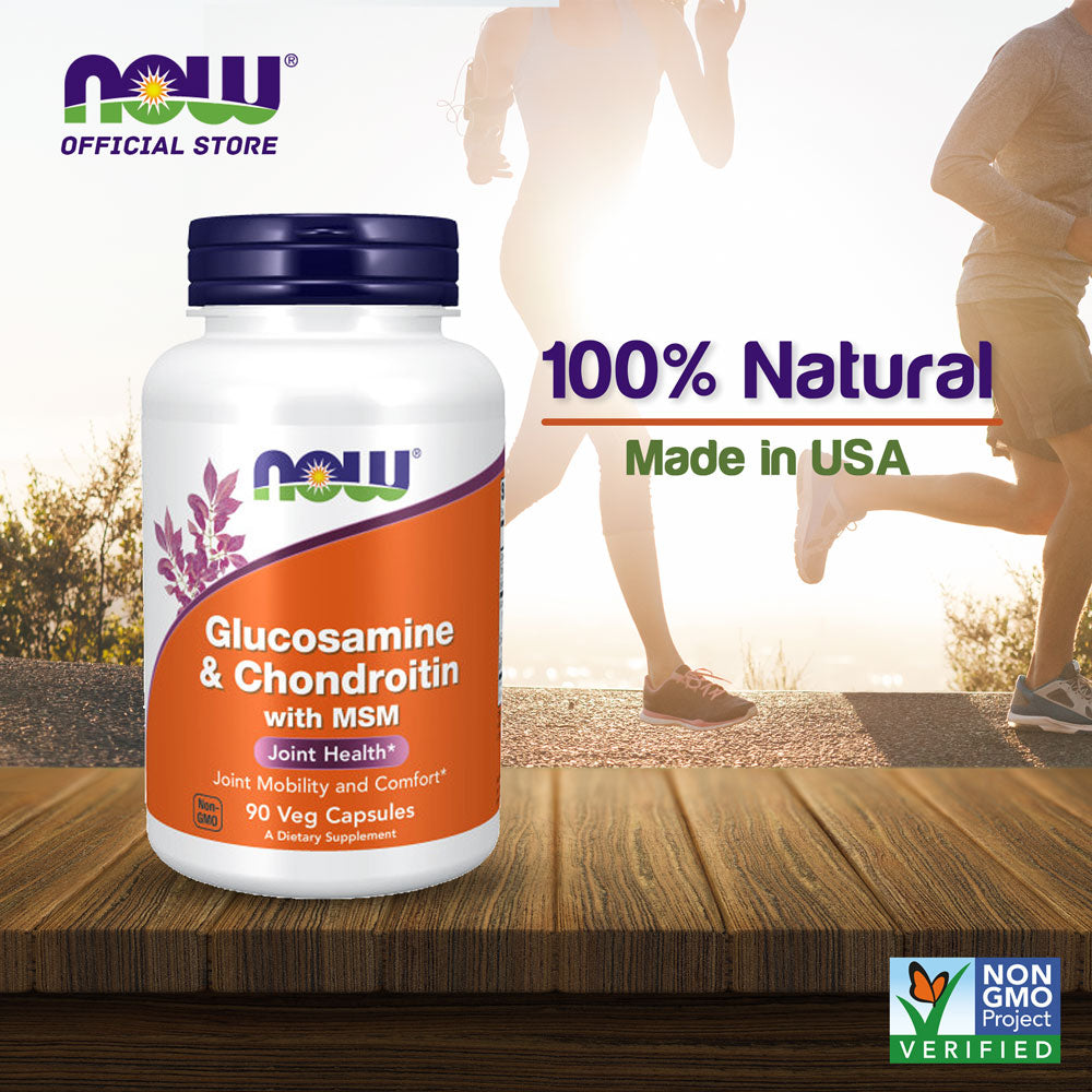 NOW Supplements, Glucosamine & Chondroitin with MSM, Joint Health, Mobility and Comfort*, 90 Veg Capsules
