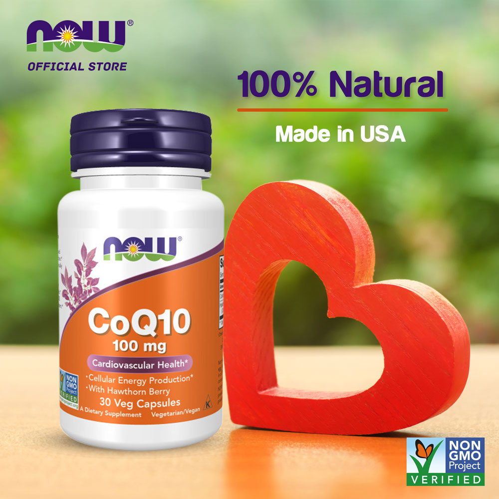 NOW Supplements, CoQ10 100 mg with Hawthorn Berry, Pharmaceutical Grade, All-Trans Form produced by Fermentation, 30 Veg Capsules
