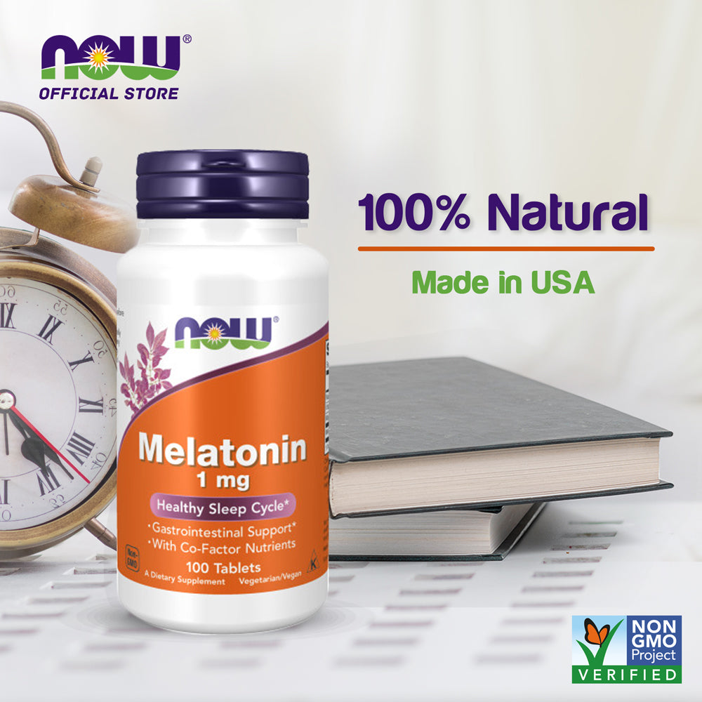 NOW Supplements, Melatonin 1 mg, with Co-Factor Nutrients, Healthy Sleep Cycle*, 100 Tablets