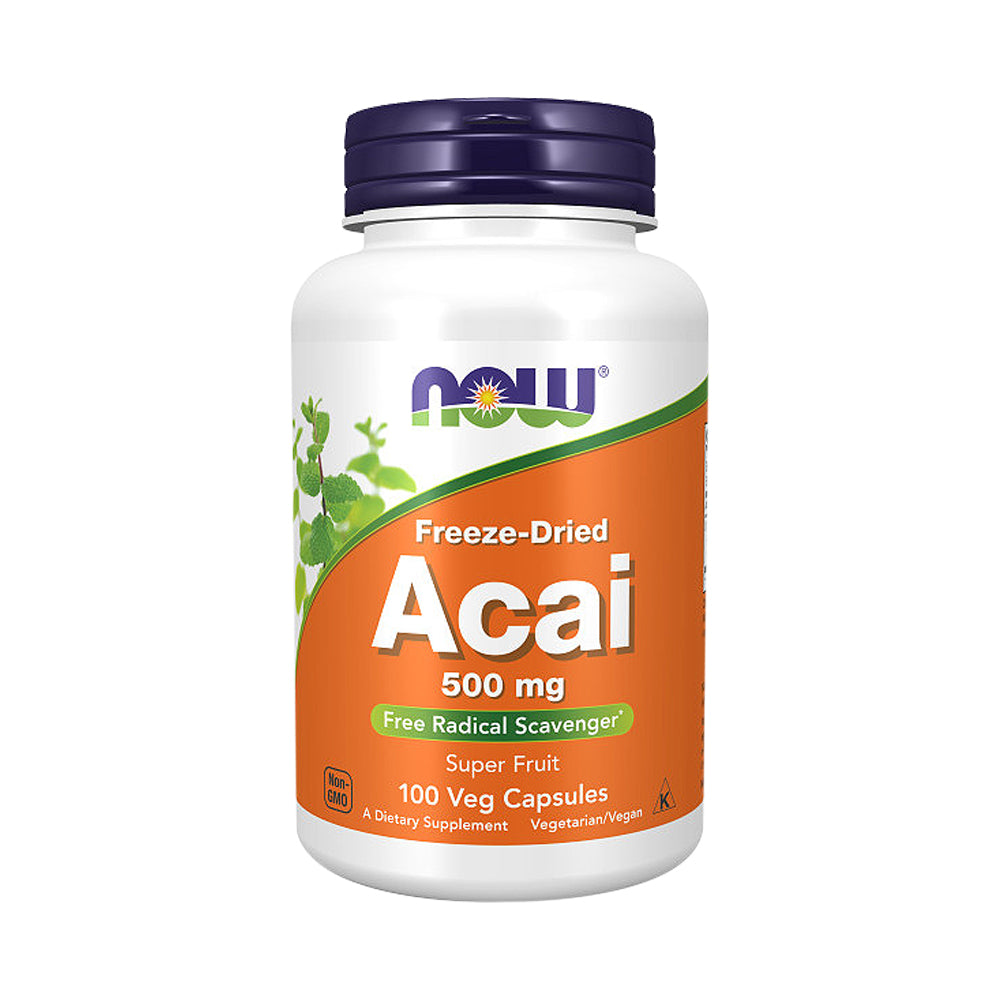 NOW Supplements, Acai 500 mg, Freeze-Dried Super Fruit with Polyphenols, Ellagic Acid, Rutin, Anthocyanins and Catechins, 100 Veg Capsules