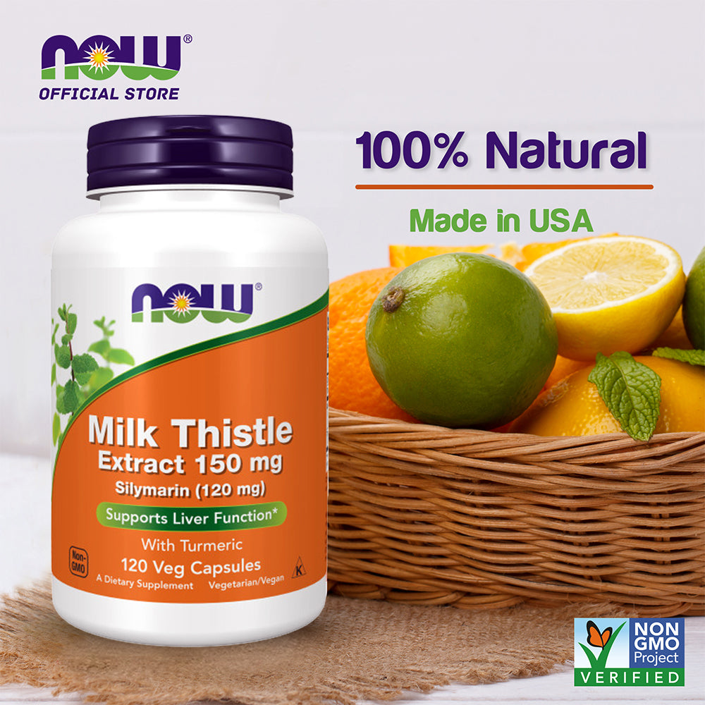NOW Supplements, Silymarin Milk Thistle Extract 150 mg with Turmeric, Supports Liver Function*, 120 Veg Capsules