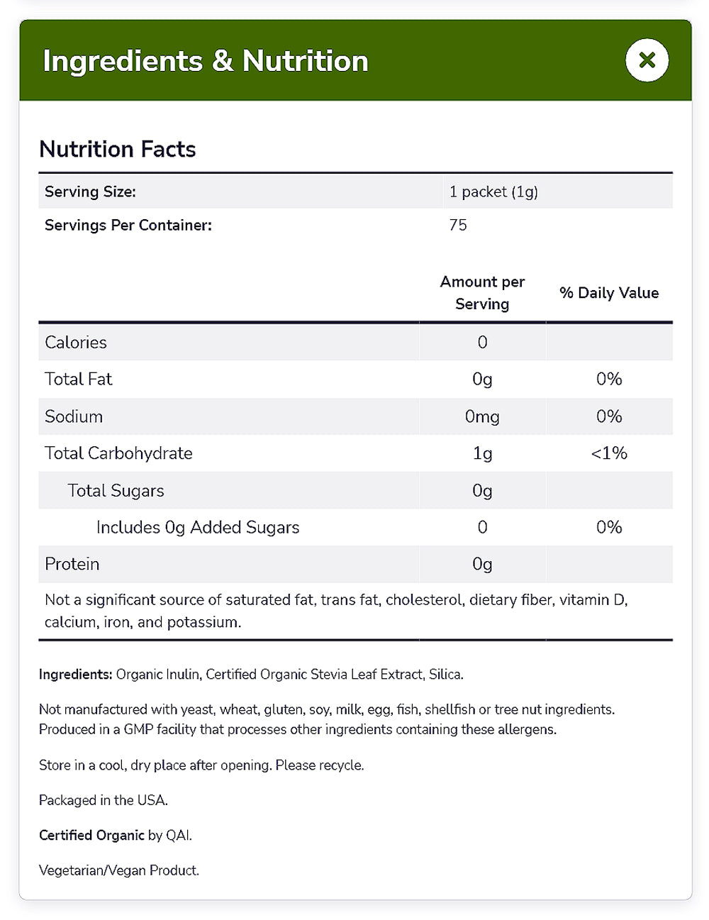 NOW Foods, Certified Organic Better Stevia, Zero-Calorie Sweetener, Gluten-Free, Certified Non-GMO, 75 Packets