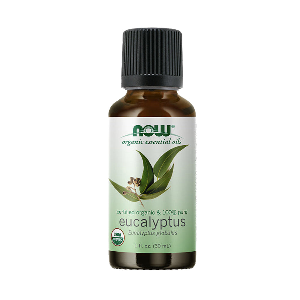 NOW Essential Oils, Organic Eucalyptus Globulus Oil, Clarifying Aromatherapy Scent, Steam Distilled, 100% Pure, Vegan, Child Resistant Cap, 1-Ounce (30ml)