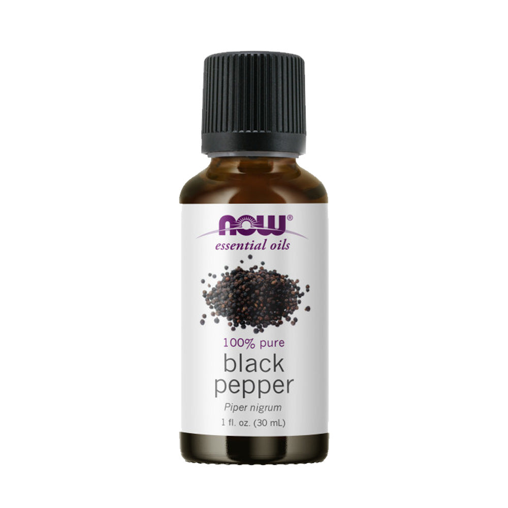 NOW Essential Oils, Black Pepper Oil, Spicy Aromatherapy Scent, Steam Distilled, 100% Pure, Vegan, Child Resistant Cap, 1-Ounce (30ml)