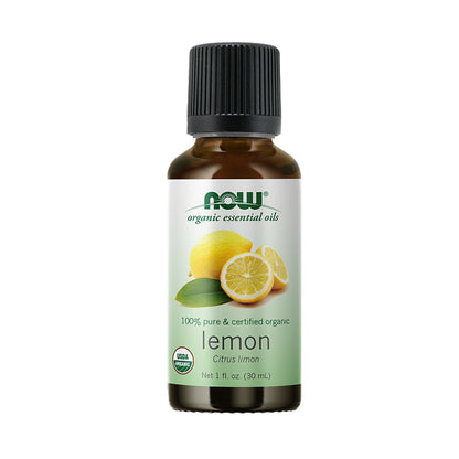NOW Essential Oils, Organic Lemon Oil, Cheerful Aromatherapy Scent, Cold Pressed, 100% Pure, Vegan, Child Resistant Cap, 1-Ounce (30ml) - Bloom Concept Malaysia