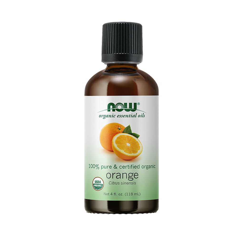NOW Essential Oils, Organic Orange Oil, Uplifting Aromatherapy Scent, Cold Pressed, 100% Pure, Vegan, Child Resistant Cap, 4-Ounce (118ml)