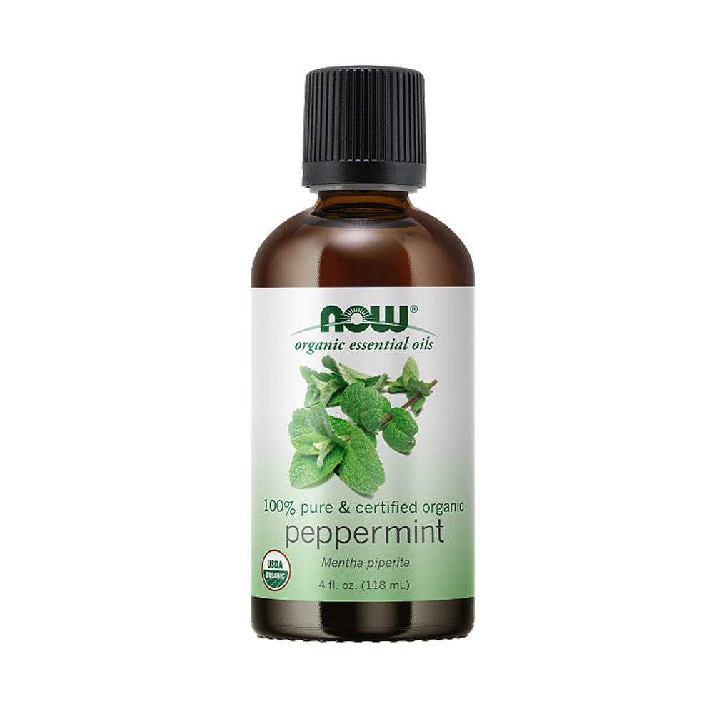 NOW Essential Oils, Organic Peppermint Oil, Invigorating Aromatherapy Scent, Steam Distilled, 100% Pure, Vegan, Child Resistant Cap, 4-Ounce (118 ml)