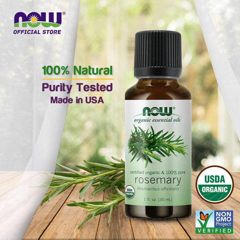 NOW Essential Oils, Organic Rosemary Oil, Purifying Aromatherapy Scent, Steam Distilled, 100% Pure, Vegan, Child Resistant Cap, 1-Ounce (30ml)