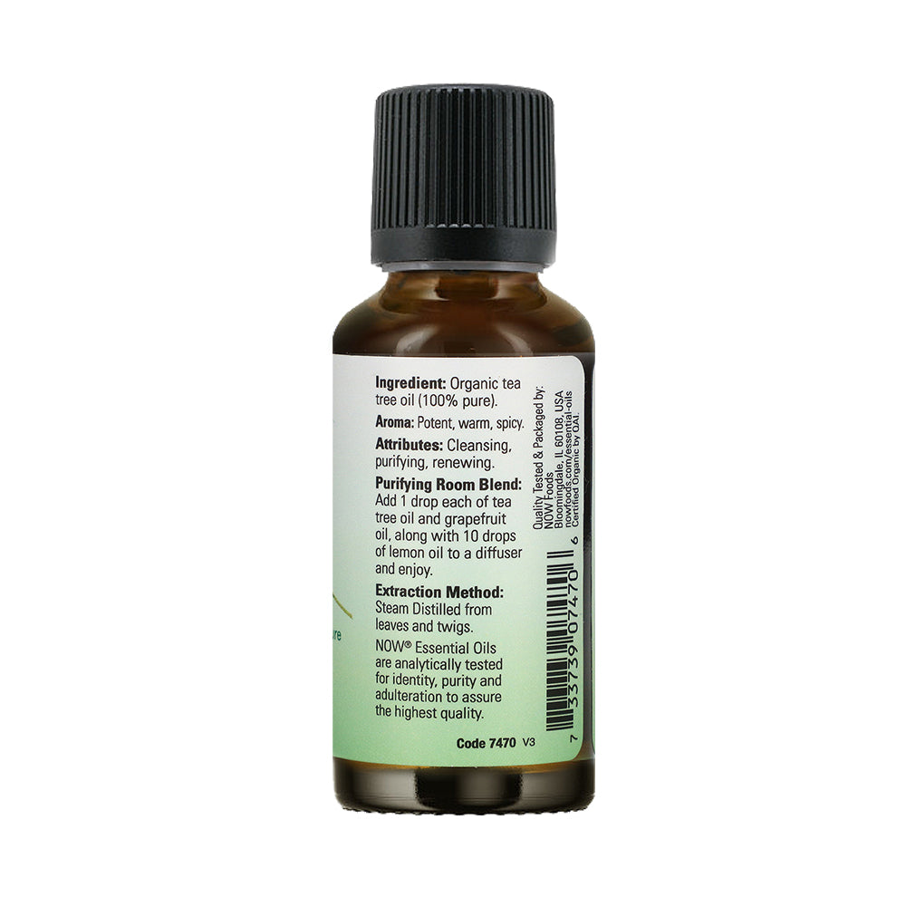 NOW Essential Oils, Organic Tea Tree Oil, Cleansing Aromatherapy Scent, Steam Distilled, 100% Pure, Vegan, Child Resistant Cap, 1-Ounce ( 30 ml)