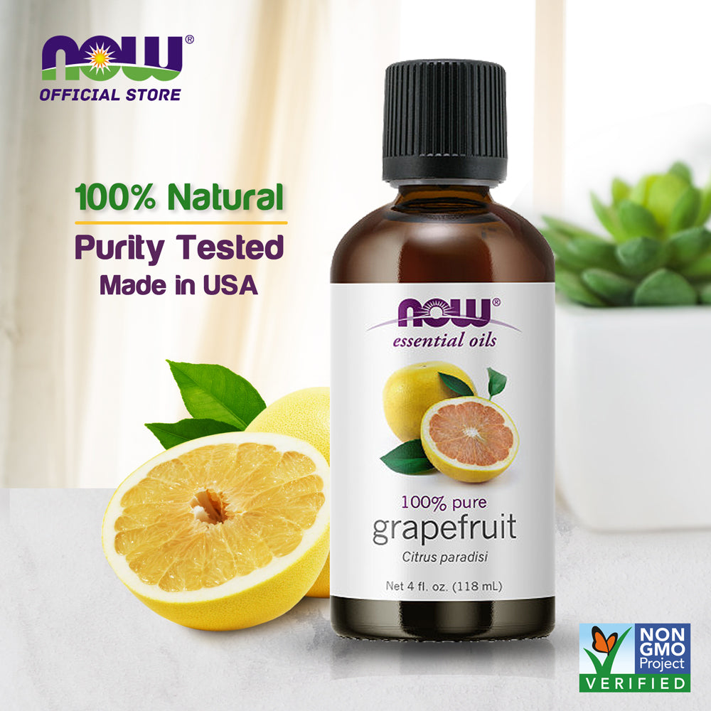 NOW Essential Oils, Grapefruit Oil, Sweet Citrus Aromatherapy Scent, Cold Pressed, 100% Pure, Vegan, Child Resistant Cap, 4-Ounce (118ml)