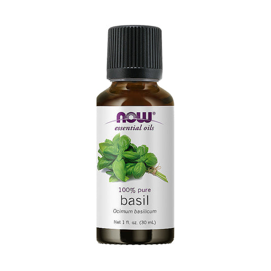 NOW Essential Oils, Basil Oil, Energizing Aromatherapy Scent, Stream Distilled, 100% Pure, Vegan, Child Resistant Cap, 1-Ounce (30ml)