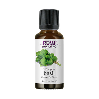 NOW Essential Oils, Basil Oil, Energizing Aromatherapy Scent, Stream Distilled, 100% Pure, Vegan, Child Resistant Cap, 1-Ounce (30ml) - Bloom Concept Malaysia
