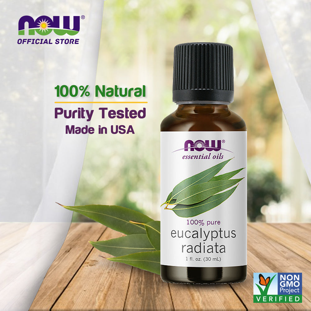 NOW Essential Oils, Eucalyptus Radiata Oil, Revitilizing Aromatherapy Scent, Steam Distilled, 100% Pure, Vegan, Child Resistant Cap, 1-Ounce (30ml)