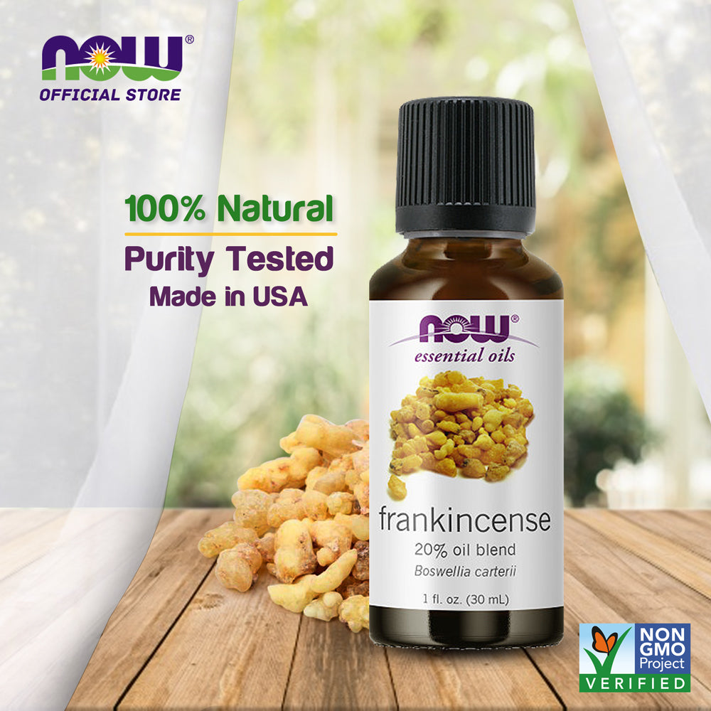 NOW Foods Frankincense Oil Blend, 20% Blend of Pure Frankincense Oil in Pure Jojoba Oil, Centering Aromatherapy Scent,1-Ounce (30ml)