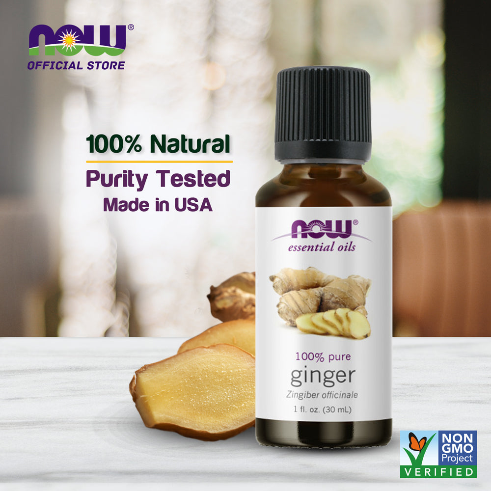 NOW FOODS Essential Oils, Ginger Oil, Spicy Aromatherapy Scent, Steam Distilled, 100% Pure, Vegan, Child Resistant Cap, 1-Ounce (30 ml)