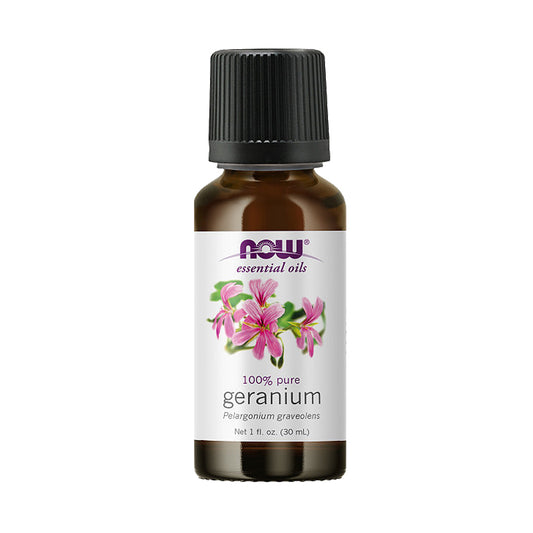 NOW Essential Oils, Geranium Oil, Soothing Aromatherapy Scent, Steam Distilled, 100% Pure, Vegan, Child Resistant Cap, 1-Ounce (30ml)
