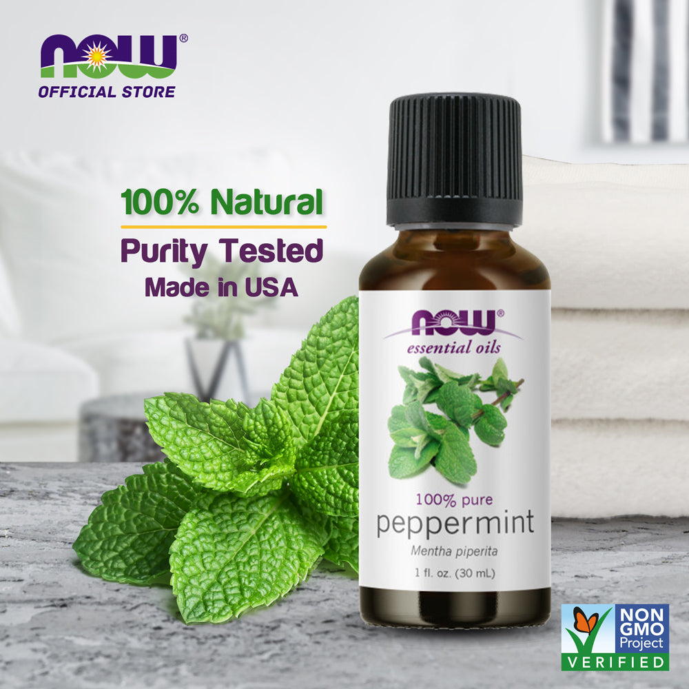 NOW FOODS Essential Oils, Peppermint Oil, Invigorating Aromatherapy Scent, Steam Distilled, 100% Pure, Vegan, Child Resistant Cap, 1-Ounce (30 ml)