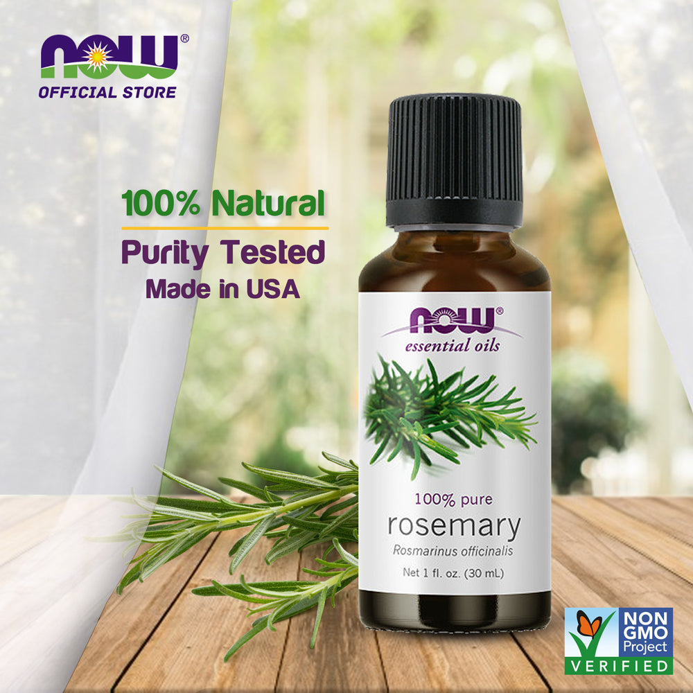 NOW FOODS Essential Oils, Rosemary Oil, Purifying Aromatherapy Scent, Steam Distilled, 100% Pure, Vegan, Child Resistant Cap, 1-Ounce (30 ml)