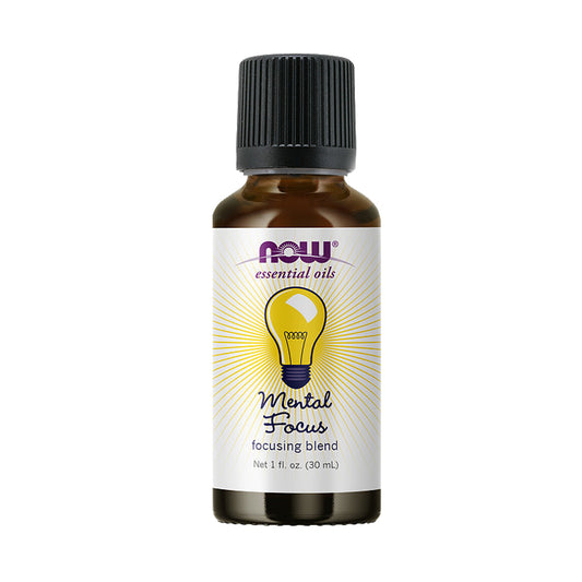 NOW Essential Oils, Mental Focus Oil Blend, Centering Aromatherapy Scent, Blend of Pure Essential Oils, Vegan, Child Resistant Cap, 1-Ounce (30ml)