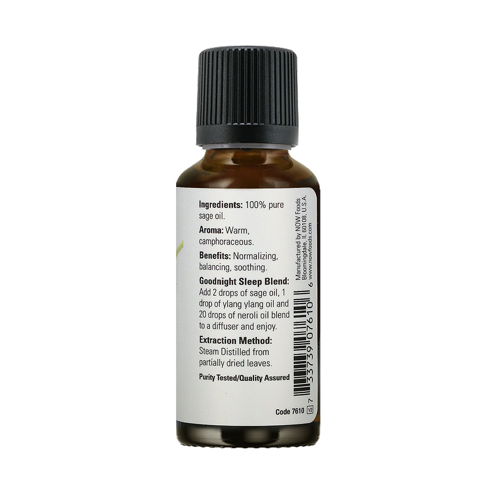 NOW Essential Oils, Sage Oil, Normalizing Aromatherapy Scent, Steam Distilled, 100% Pure, Vegan, Child Resistant Cap, 1-Ounce (30ml) - Bloom Concept Malaysia