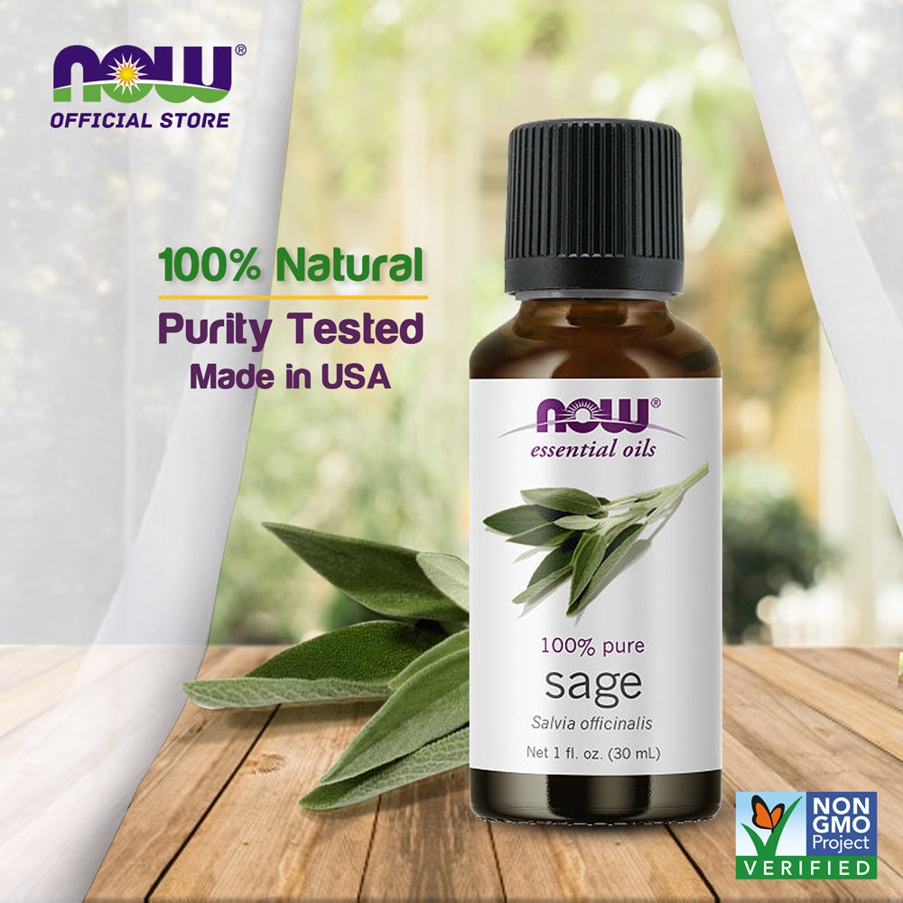 NOW Essential Oils, Sage Oil, Normalizing Aromatherapy Scent, Steam Distilled, 100% Pure, Vegan, Child Resistant Cap, 1-Ounce (30ml) - Bloom Concept Malaysia