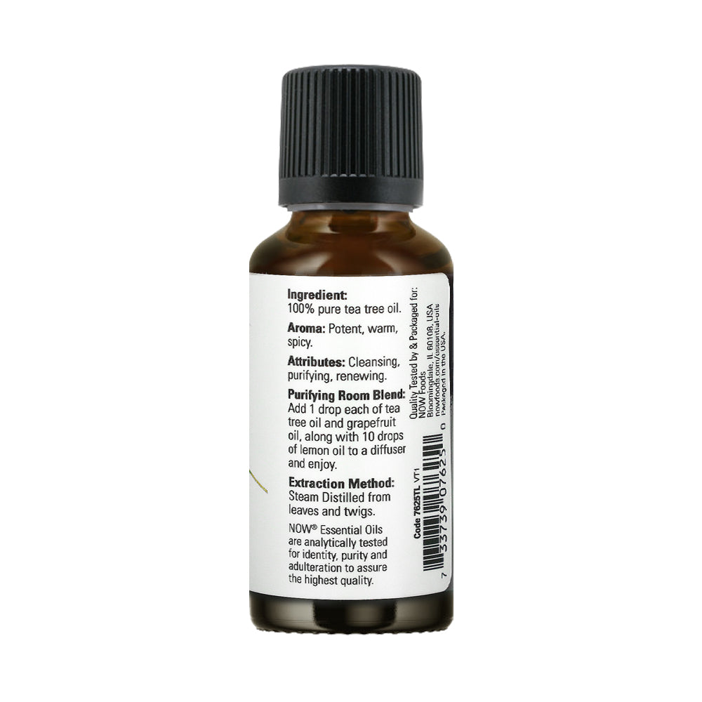 NOW Essential Oils, Tea Tree Oil, Cleansing Aromatherapy Scent, Steam Distilled, 100% Pure, Vegan, Child Resistant Cap, 1-Ounce (30ml) - Bloom Concept Malaysia